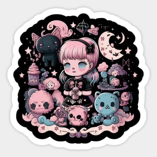 Cute Girl And Beers Goth Spooky For Little Anime Girls Lovers Sticker